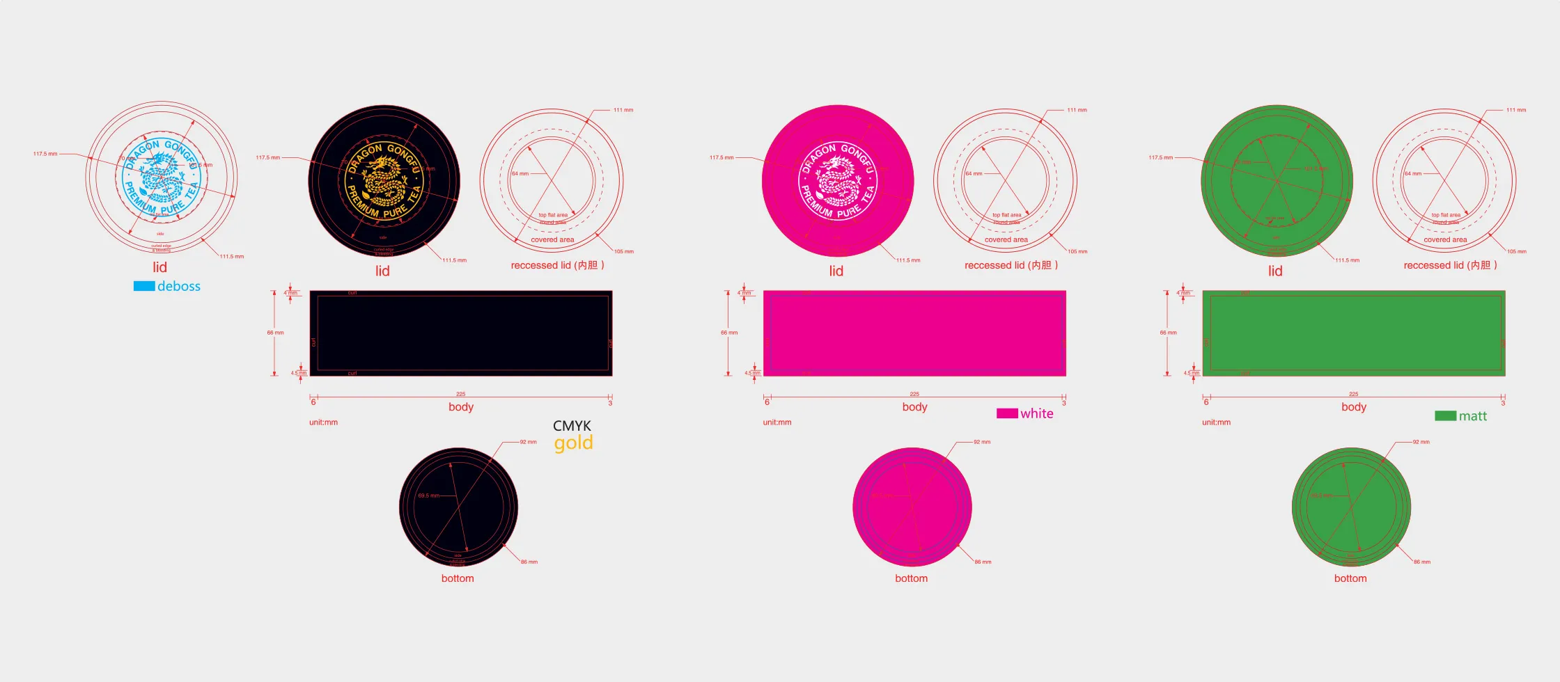 Production-ready packaging files: tin dielines, colourways, and physical dimensions