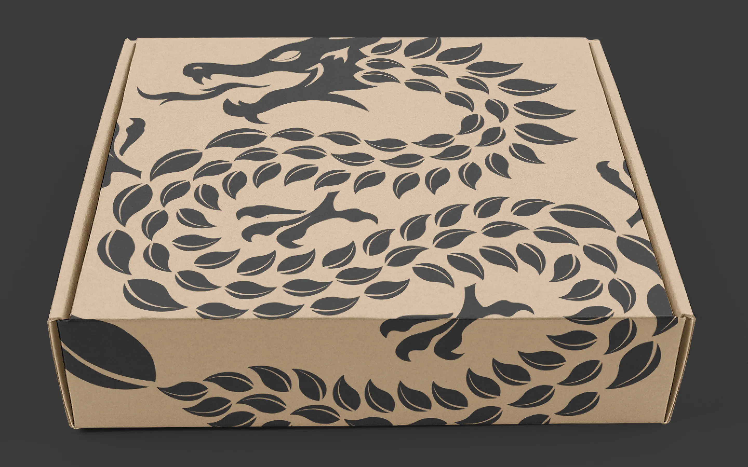 A kraft mailer printed with the dragon-scale leaf pattern