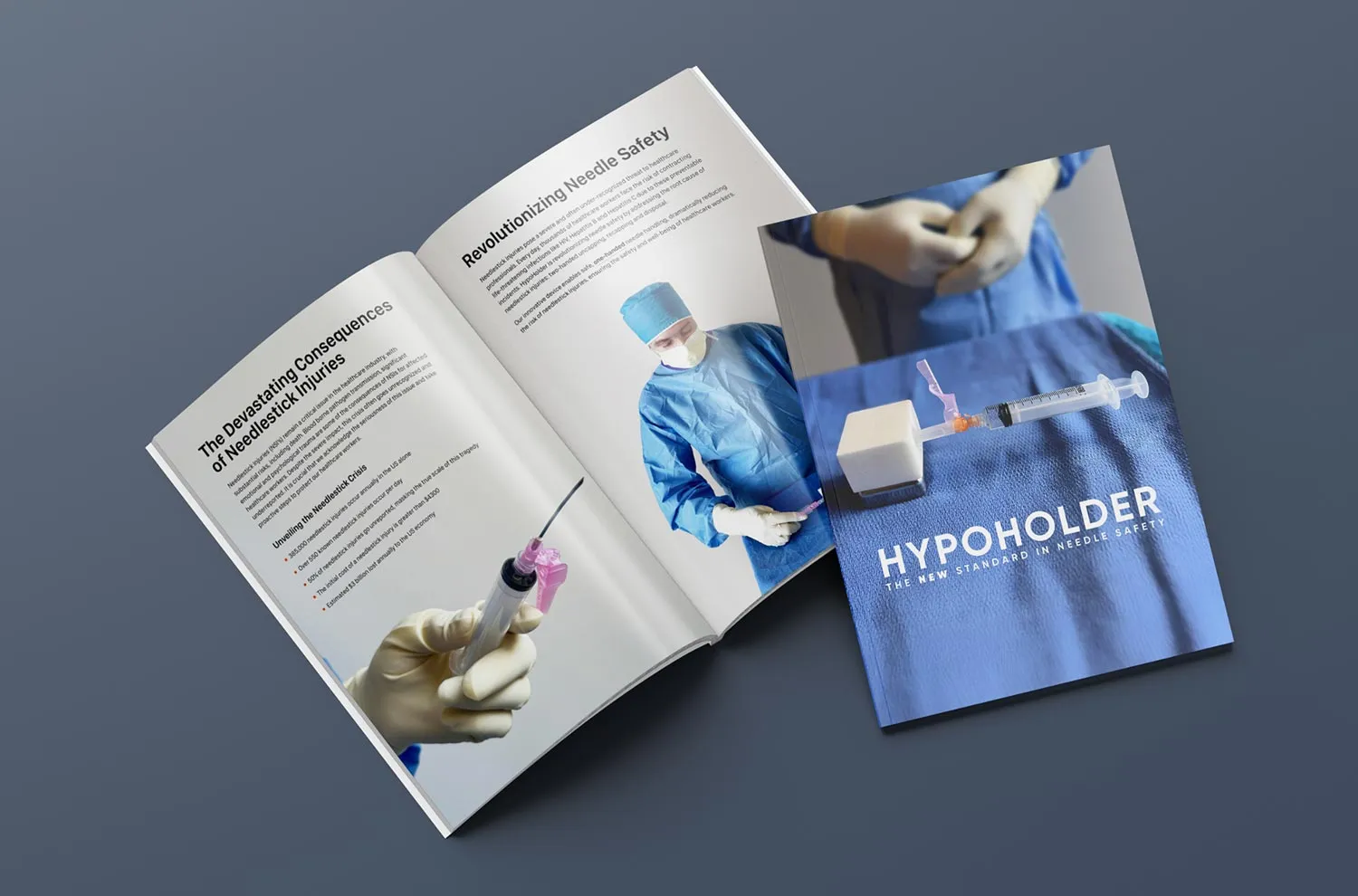 The HypoHolder brochure: an open interior spread beside the printed cover