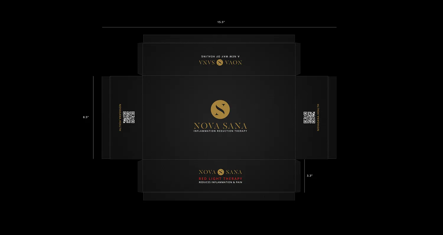 The flat production dieline for the red-light box, marked with its folds and finished dimensions