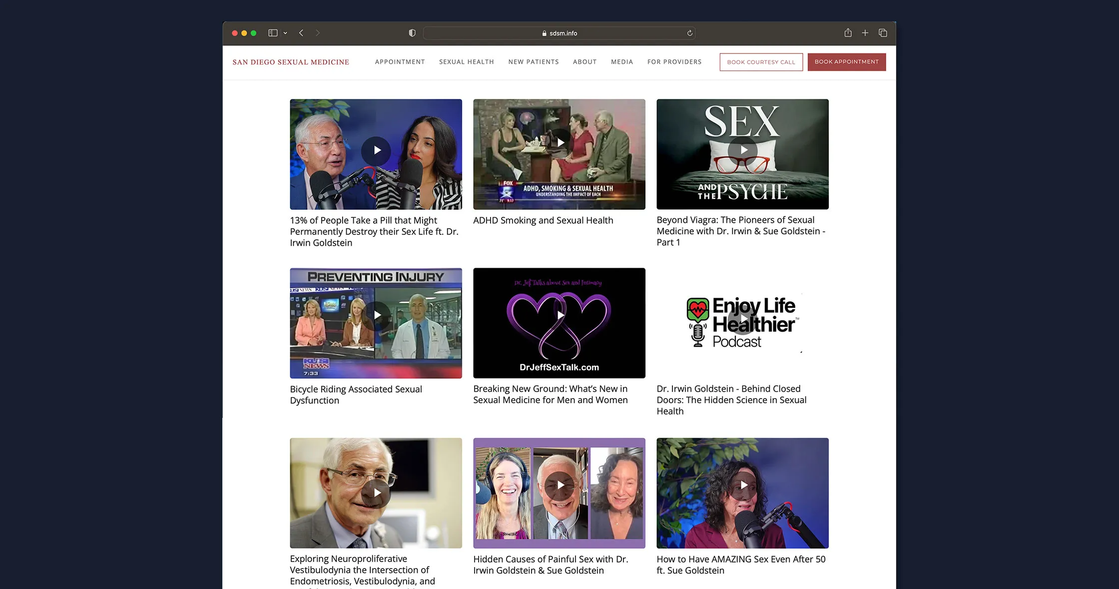 The San Diego Sexual Medicine media page, a library of educational videos and media appearances