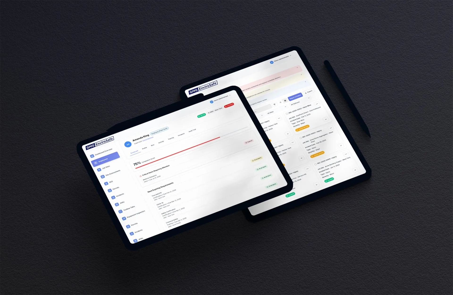 GMG EnviroSafe customer-facing EHS dashboard